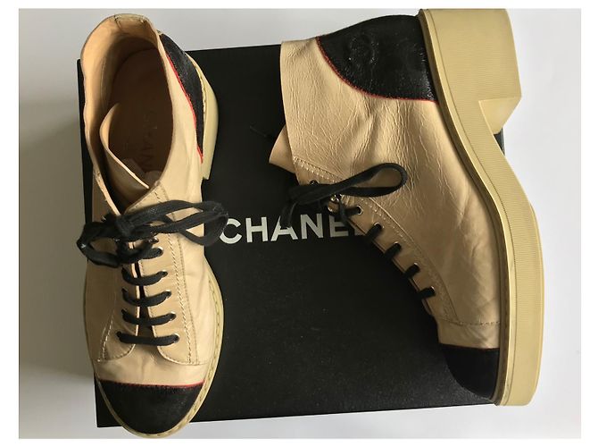 Chanel Stivali stringati in pelle Nero Rosso Beige - vista 20
