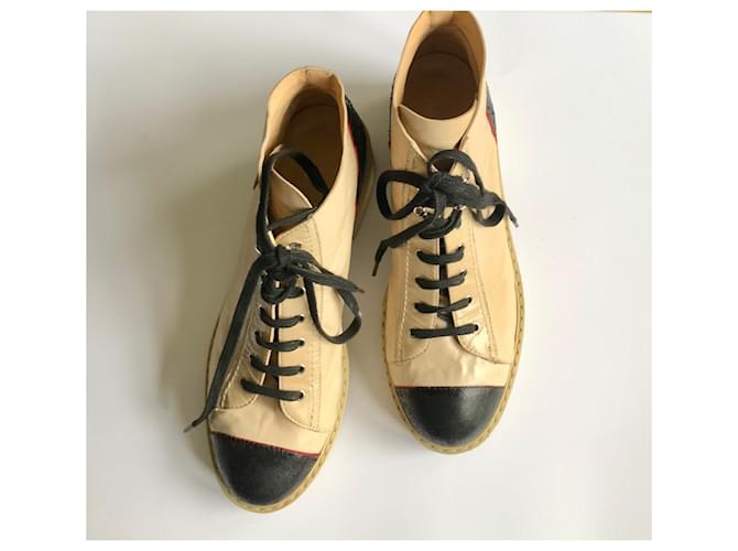 Chanel Stivali stringati in pelle Nero Rosso Beige - vista 9