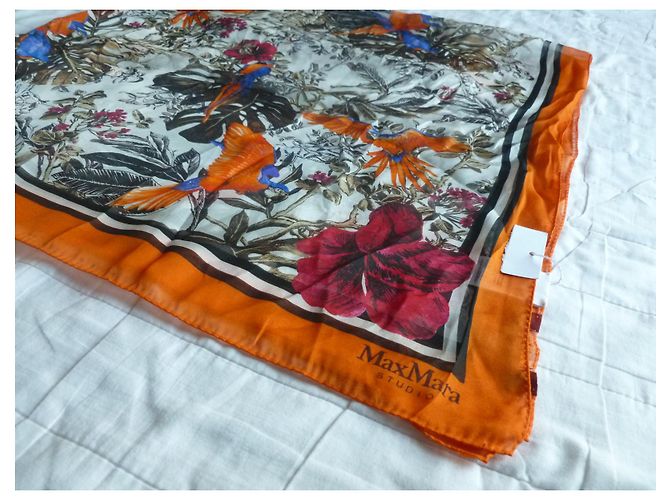 Stola MAX MARA nuovissima in pura seta Marrone Blu Arancione - vista 4
