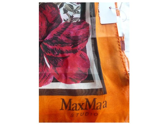 Stola MAX MARA nuovissima in pura seta Marrone Blu Arancione - vista 5