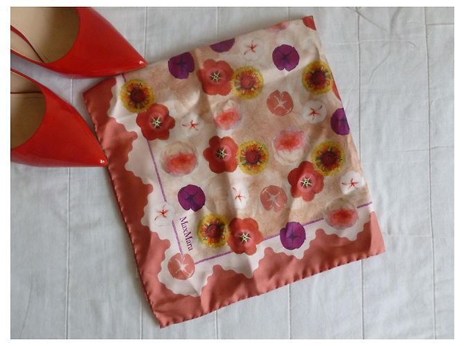 Fular de sarga de seda pura a estrenar MAX MARA. Rosa Púrpura Melocotón - vista 11