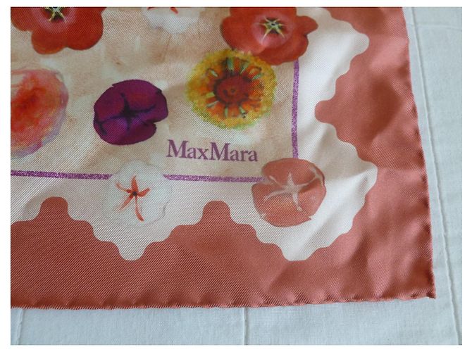 Fular de sarga de seda pura a estrenar MAX MARA. Rosa Púrpura Melocotón - vista 2