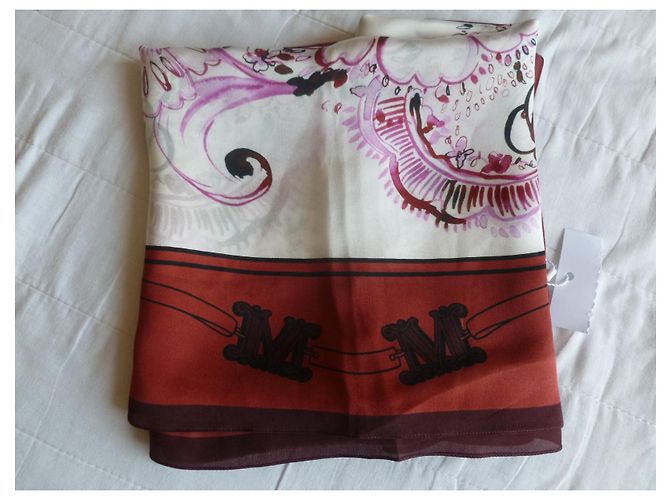 Stola MAX MARA nuovissima in pura seta. Rosa Bianco Prugna - vista 11
