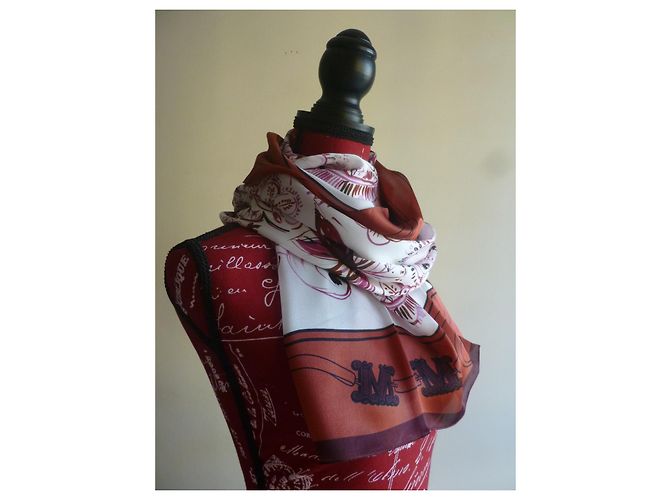 Stola MAX MARA nuovissima in pura seta. Rosa Bianco Prugna - vista 12
