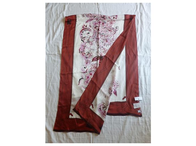 Stola MAX MARA nuovissima in pura seta. Rosa Bianco Prugna - vista 4