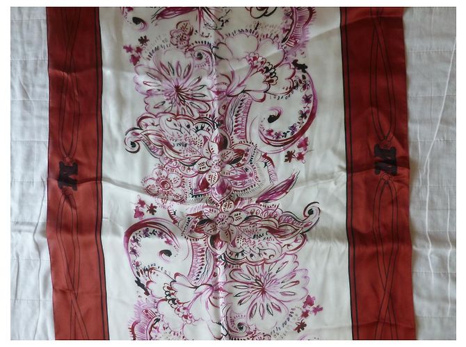 Stola MAX MARA nuovissima in pura seta. Rosa Bianco Prugna - vista 8
