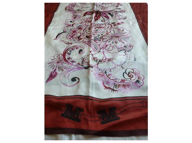 Stola MAX MARA nuovissima in pura seta. Rosa Bianco Prugna - vista 9