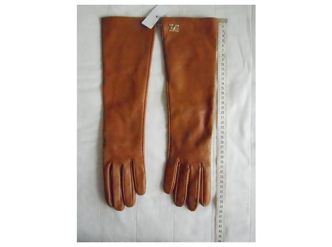 MAX MARA brandneue lange Handschuhe aus echtem Leder Cognac - Ansicht 2