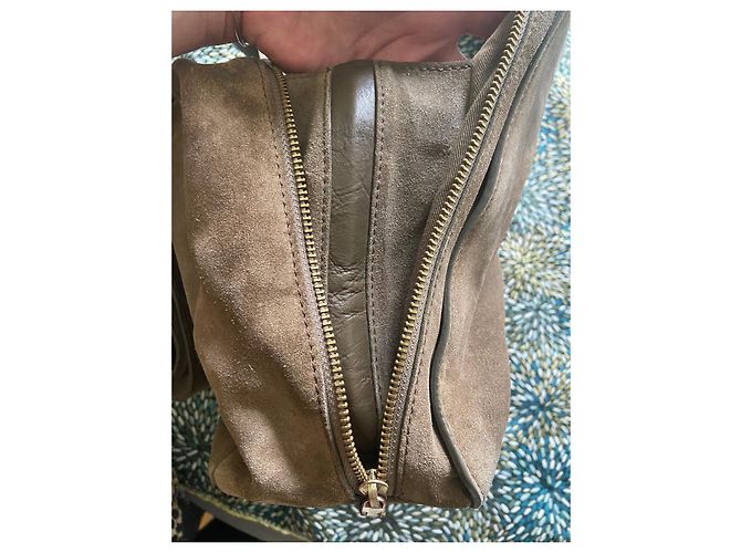 Borsa a tracolla Maje in camoscio e pelle marrone - vista 7