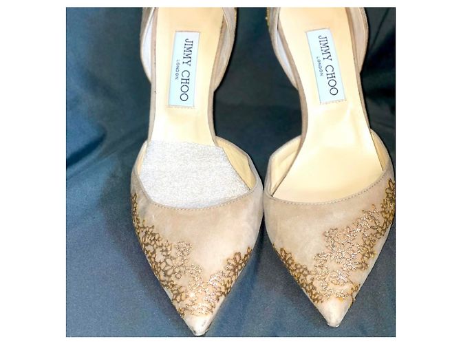 Décolleté Jimmy Choo Scamosciato Crema Filigrana Oro 40.5 - vista 2