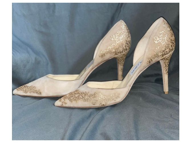 Décolleté Jimmy Choo Scamosciato Crema Filigrana Oro 40.5 - vista 3