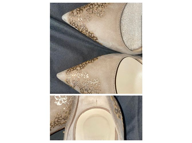 Décolleté Jimmy Choo Scamosciato Crema Filigrana Oro 40.5 - vista 4