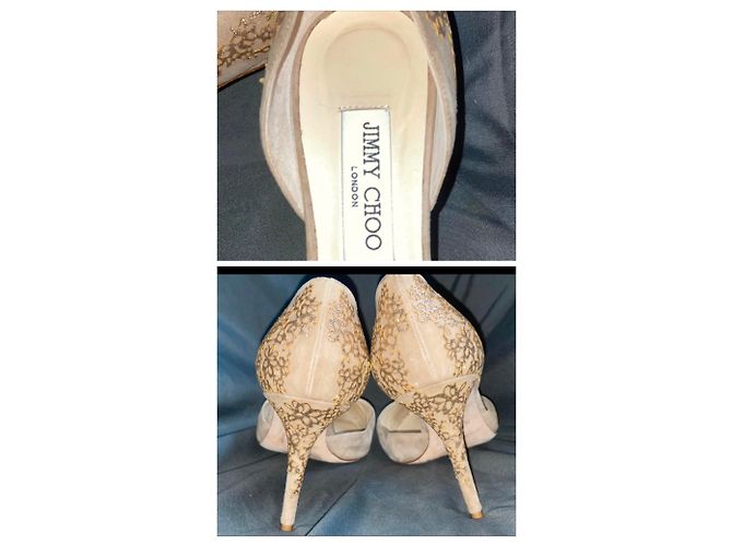 Décolleté Jimmy Choo Scamosciato Crema Filigrana Oro 40.5 - vista 5