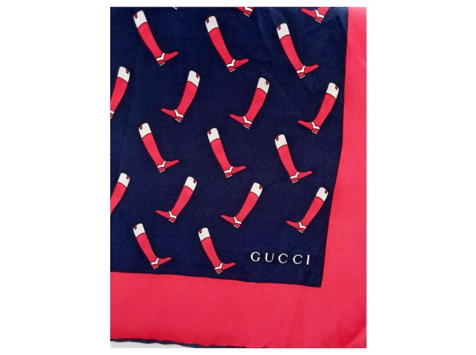 Bufanda De Seda Para Botas De Montar Gucci Blanco Roja Azul marino - vista 2