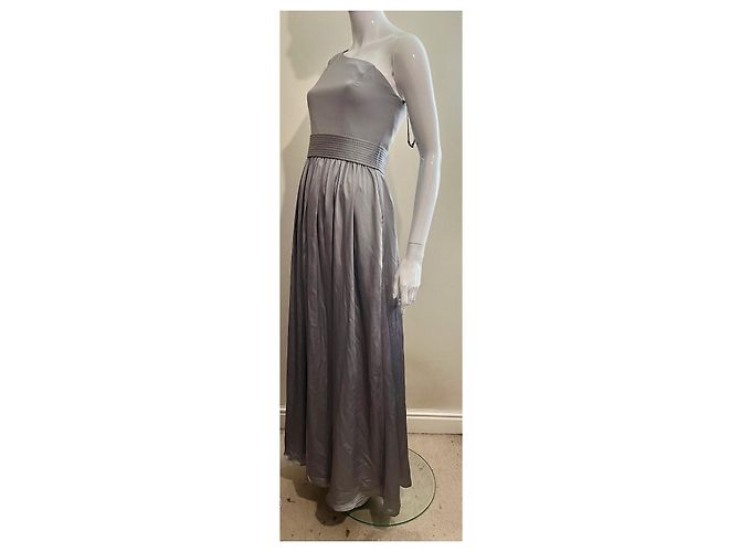 Vera Wang Abito da sera monospalla in raso grigio argento - vista 2