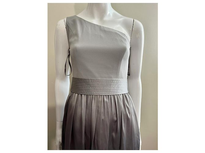 Vera Wang Abito da sera monospalla in raso grigio argento - vista 4