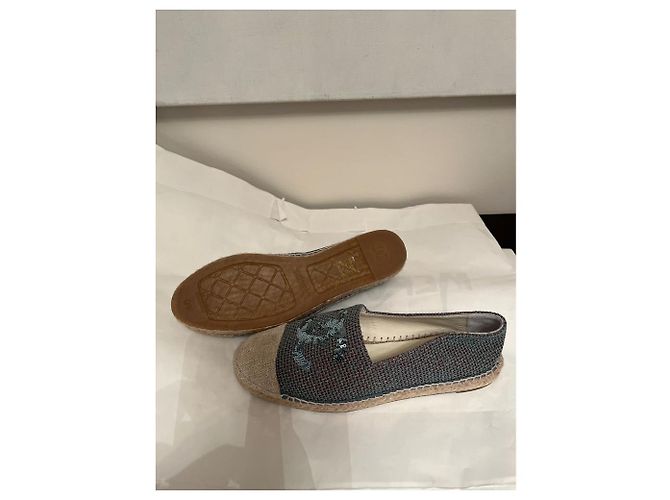 Espadrillas Chanel Turchese e Beige con Paillettes CC Taglia 40 Multicolore - vista 3