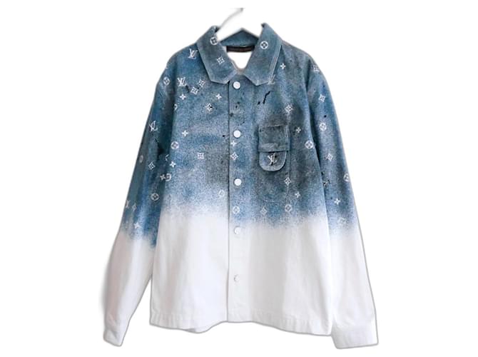 Louis Vuitton Pre Spring 2020 Monogram Spray Paint Denim Jacket White Blue Ref 591684 Joli Closet