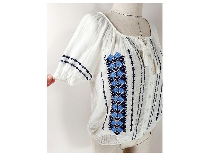 Camisa bordada Joie blanca y azul de algodón Blanco - vista 2