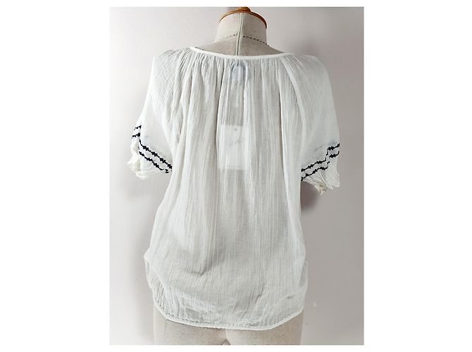 Camisa bordada Joie blanca y azul de algodón Blanco - vista 3