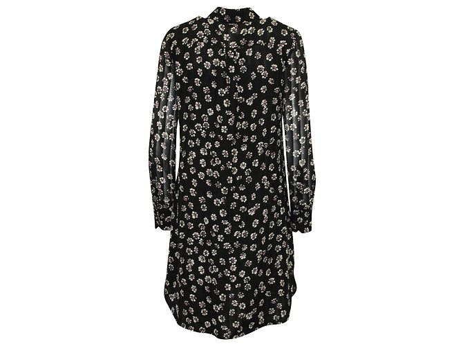Tory Burch Avery Blumenhemdkleid aus schwarzer Seide - Ansicht 3