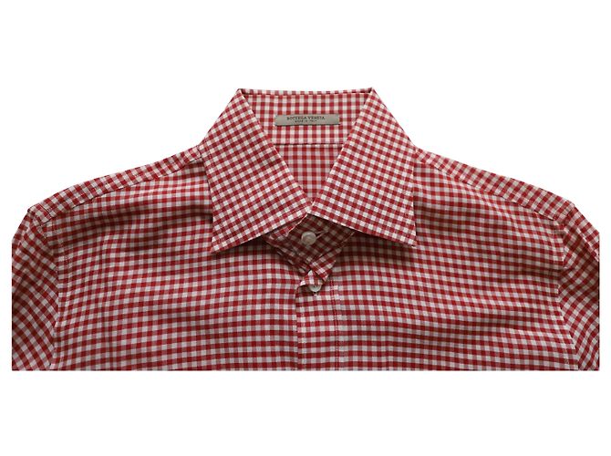 Camicia Bottega Veneta a Quadri in Cotone Rosso - vista 3