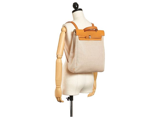 Hermès Zaino Hermes Brown Herbag Canvas Marrone Beige Marrone chiaro - vista 12