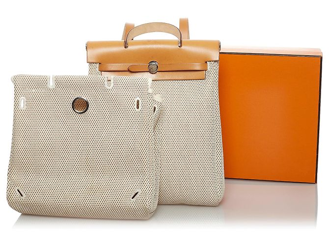 Hermès Zaino Hermes Brown Herbag Canvas Marrone Beige Marrone chiaro - vista 13