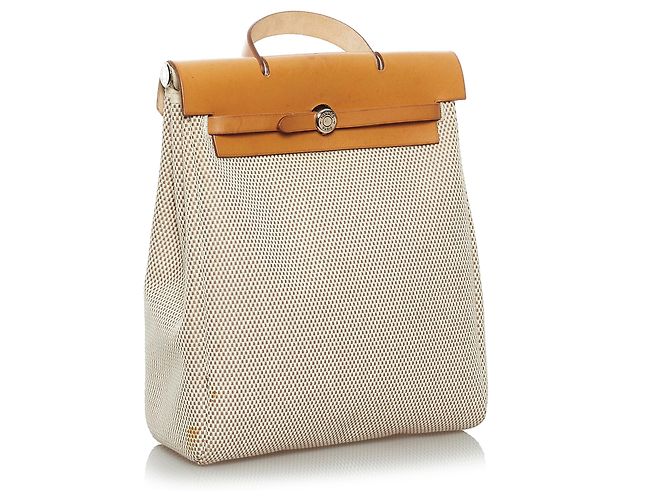 Hermès Zaino Hermes Brown Herbag Canvas Marrone Beige Marrone chiaro - vista 2