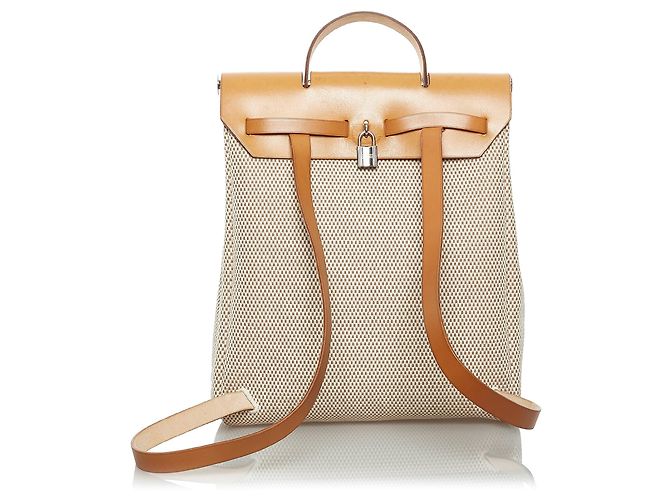 Hermès Zaino Hermes Brown Herbag Canvas Marrone Beige Marrone chiaro - vista 3