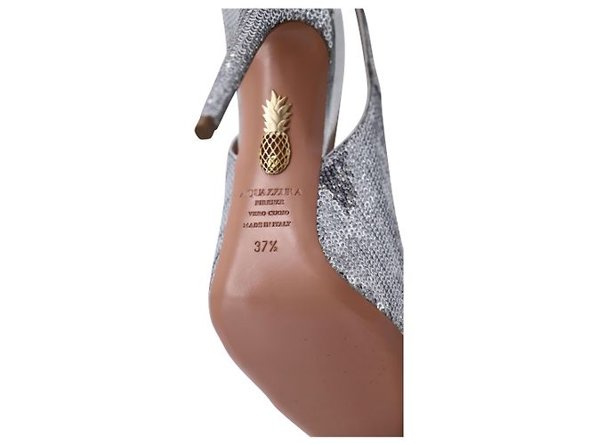 Décolleté Aquazzura con Papillon e Paillettes in Pelle Argento Metallico - vista 6