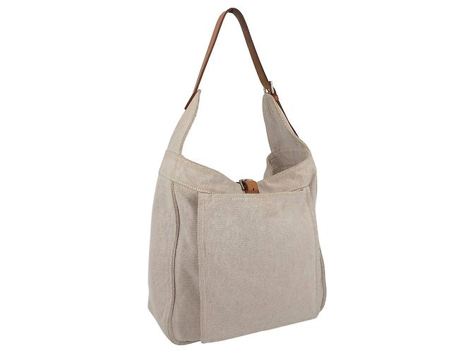 Trim Hermès Marwari GM 2007 Tasche aus beigem Canvas mit hellbraunem Lederbesatz Weiß Roh - Ansicht 2
