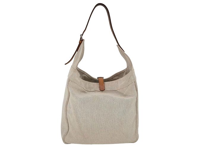 Trim Hermès Marwari GM 2007 Tasche aus beigem Canvas mit hellbraunem Lederbesatz Weiß Roh - Ansicht 3