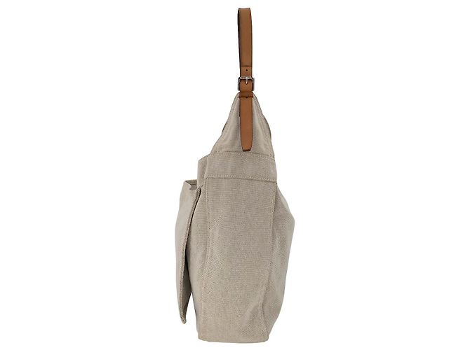 Trim Hermès Marwari GM 2007 Tasche aus beigem Canvas mit hellbraunem Lederbesatz Weiß Roh - Ansicht 4