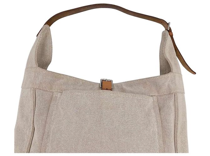 Trim Hermès Marwari GM 2007 Tasche aus beigem Canvas mit hellbraunem Lederbesatz Weiß Roh - Ansicht 7