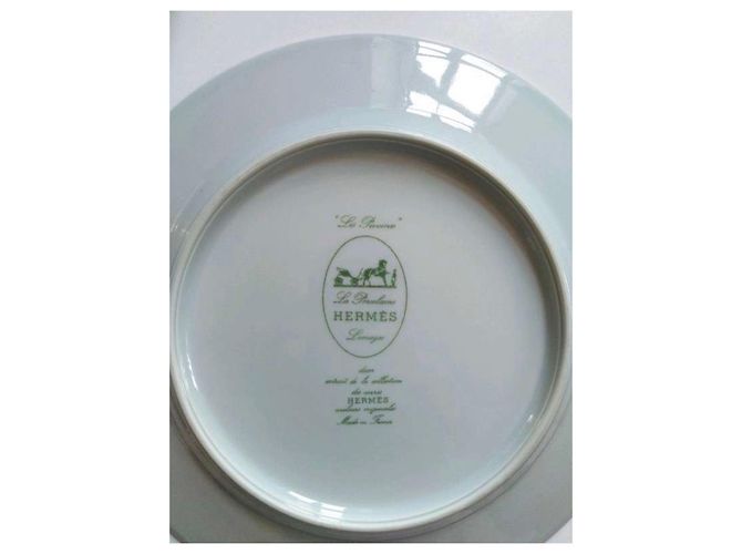 Hermès 4 Porcelain “Les Pivoines” Plates Pink Green - view 14