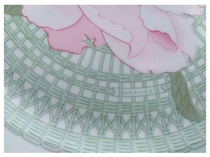 Hermès 4 Porcelain “Les Pivoines” Plates Pink Green - view 9
