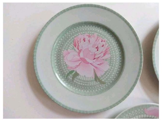 Hermès 4 Porcelain “Les Pivoines” Plates Pink Green - view 11