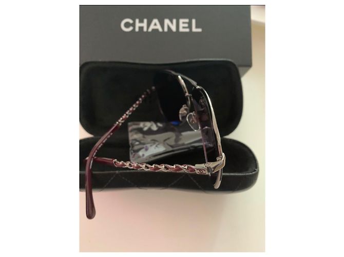 Cambon Gafas de sol Chanel Burdeos de Cuero trenzado y Metal - vista 2