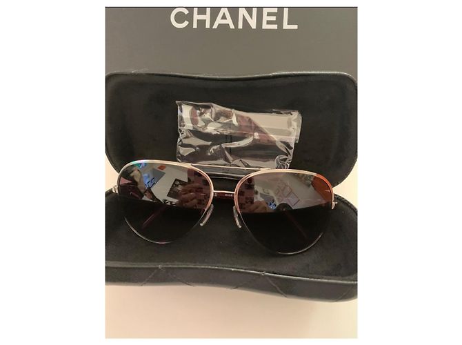 Cambon Gafas de sol Chanel Burdeos de Cuero trenzado y Metal - vista 3