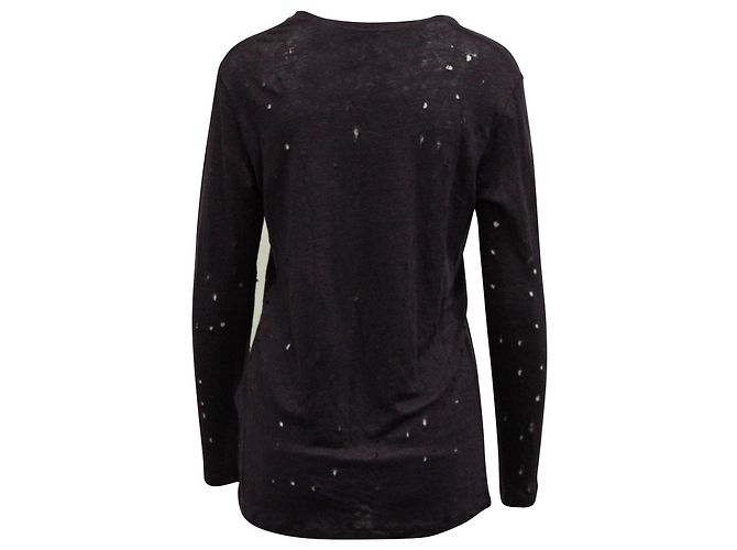 Iro Marvina Langarm-T-Shirt aus schwarzem Leinen - Ansicht 3