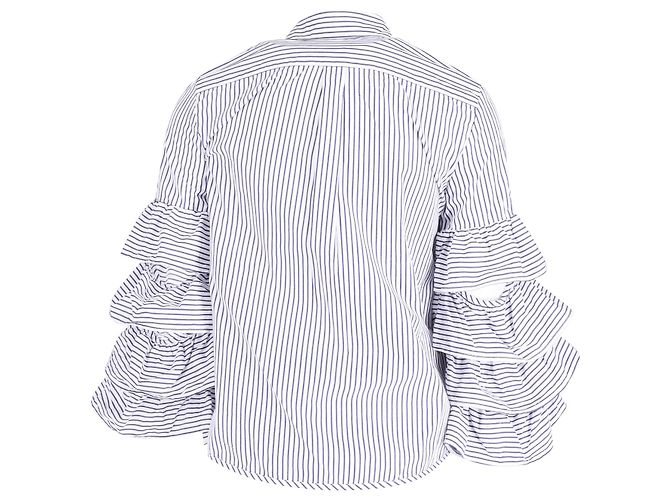 Iris & Ink Blusa listrada com babados de íris e tinta em algodão azul e branco - vista 2