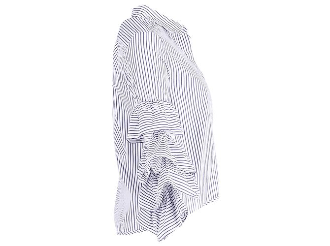 Iris & Ink Blusa listrada com babados de íris e tinta em algodão azul e branco - vista 3