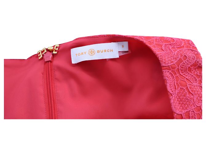 Tory Burch Cameron Ärmelloses Etuikleid mit V-Ausschnitt aus korallenrotem Polyester - Ansicht 3