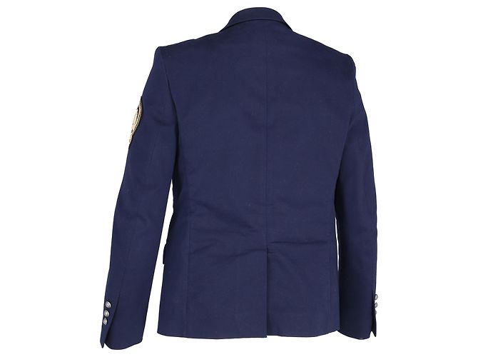 Blazer sul petto foderato con patch logo Balmain in cotone blu navy - vista 3