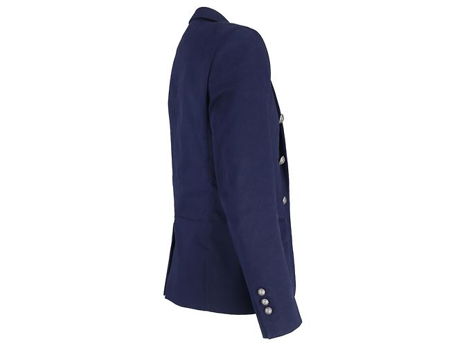 Blazer sul petto foderato con patch logo Balmain in cotone blu navy - vista 4