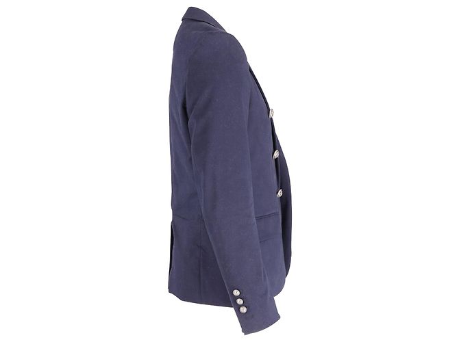 Blazer sul petto foderato con patch logo Balmain in cotone blu navy - vista 5