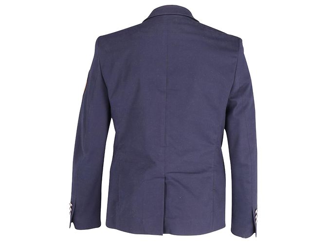 Blazer sul petto foderato con patch logo Balmain in cotone blu navy - vista 6