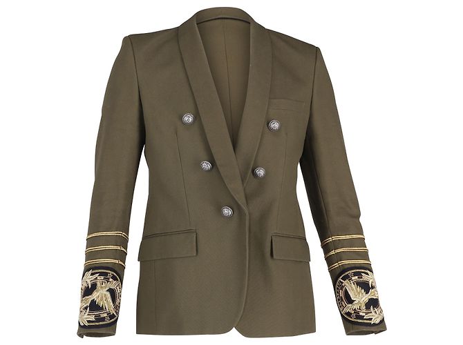 Balmain Slim-Fit Embellished Blazer in Green Cotton - view 2