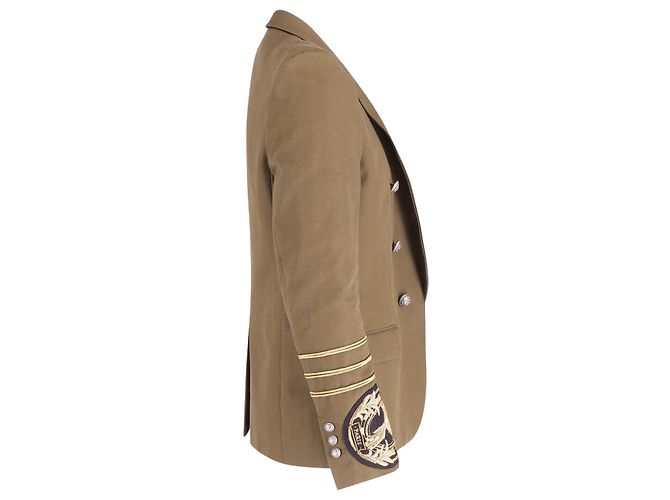 Balmain Slim-Fit Embellished Blazer in Green Cotton - view 5